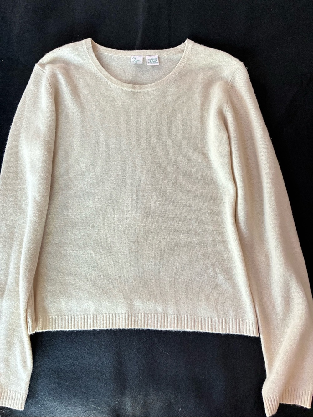 Aqua 100% Cashmere Cream Crewneck Sweater